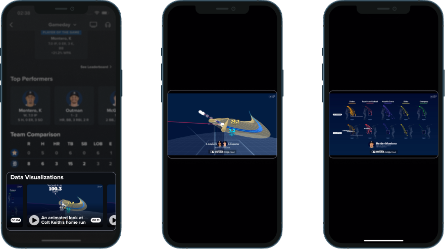 MLB Statcast visualisations with animated pitch movement and bat contact data